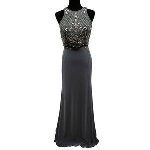 Alyce Paris Two Piece Prom Dress Sleeveless Crystal Beaded Charcoal Size 10 New